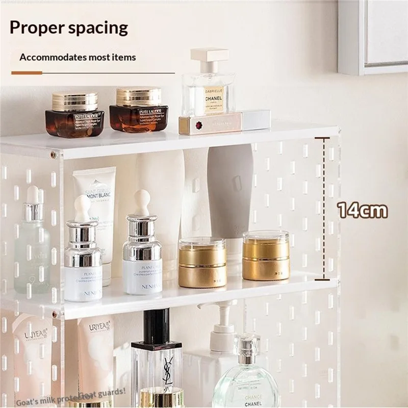 2274 4-lags 34x15x48 cm Skrivebordsorganizer Reol Bambus Akryl Gennemsigtig Makeup Opbevaring med 5 stk Hager - Naturlig Farve