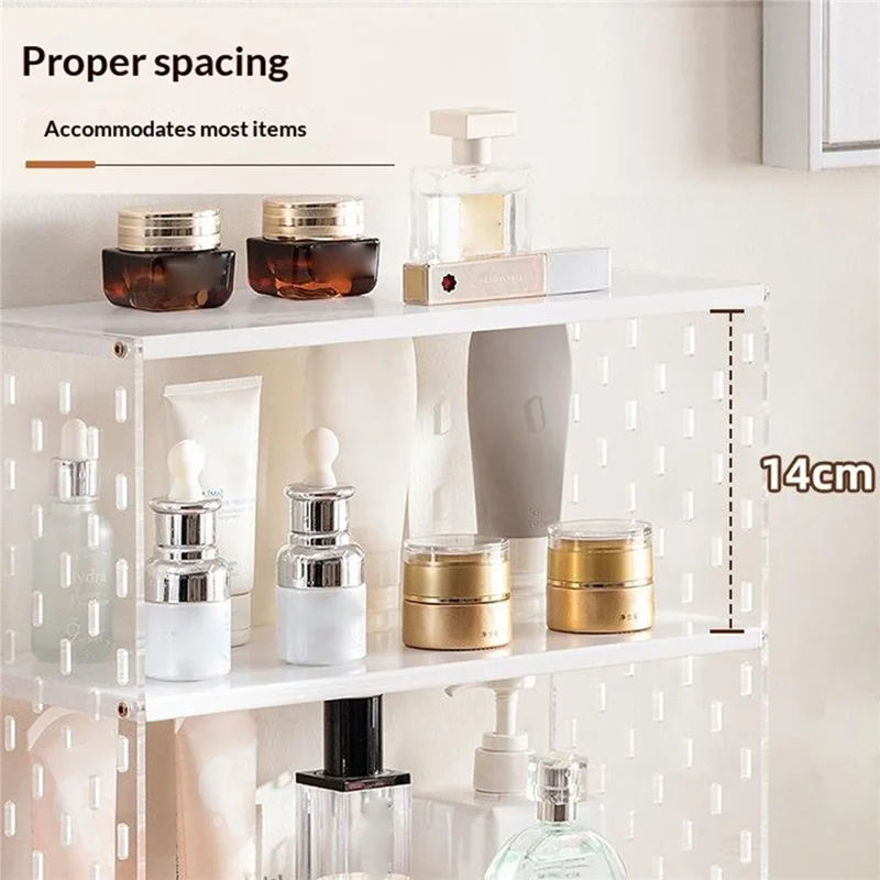 2274 1-lags skrivebordsopbevaring til makeup, klar akrylpanel, bambusopbevaringshylde med 5 stk. hager til kosmetik - naturlig farve