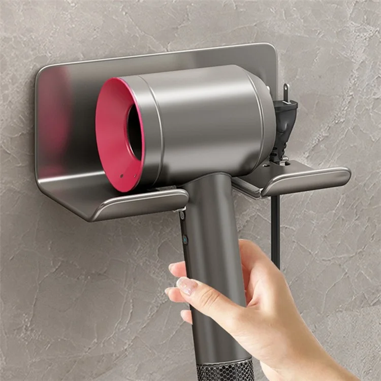 Universal Hair Dryer Holder Self Adhesive Electric Blower Wall Mounted No Drilling Organizer Stand for Bathroom - Grey