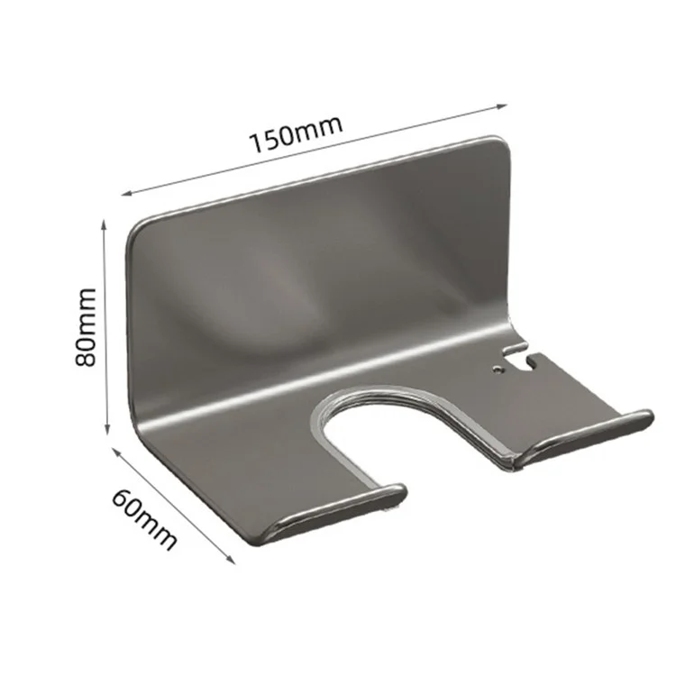 Universal Hair Dryer Holder Self Adhesive Electric Blower Wall Mounted No Drilling Organizer Stand for Bathroom - Grey