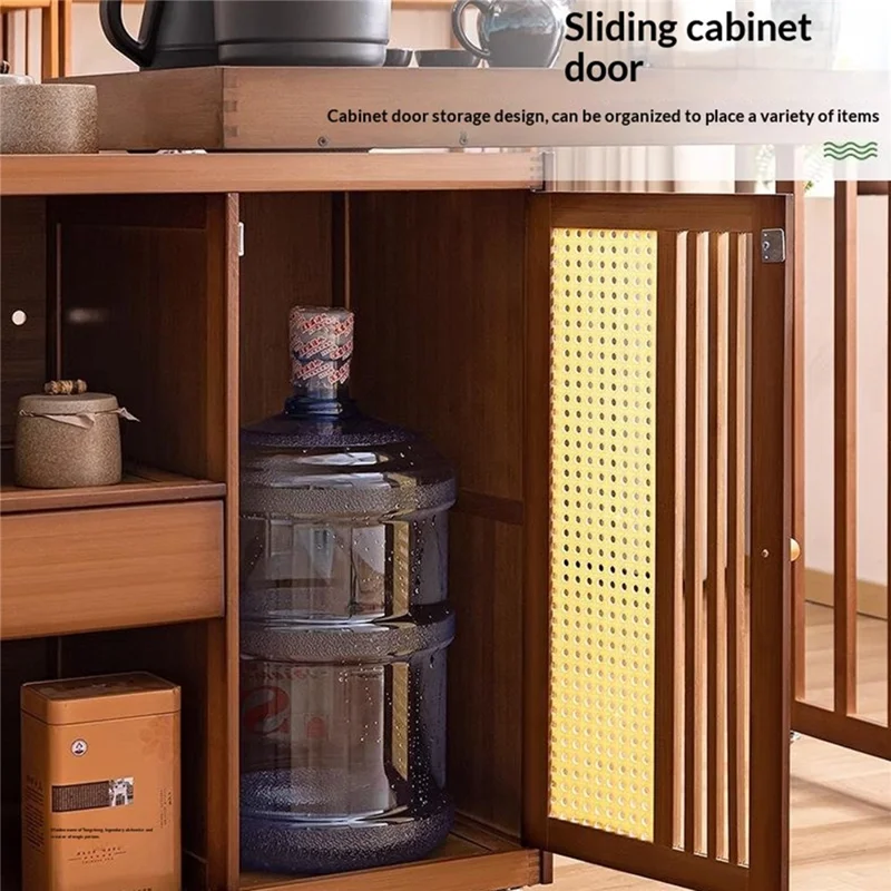 Mesa de té móvil de 65 cm de largo, soporte para tetera de bambú, armario de almacenamiento con ruedas para dormitorio y sala de estar