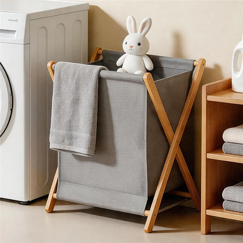 Large Size 43x37x56cm Foldable Laundry Basket Bamboo Frame Oxford Dirty Cloth Hamper Storage Organizer