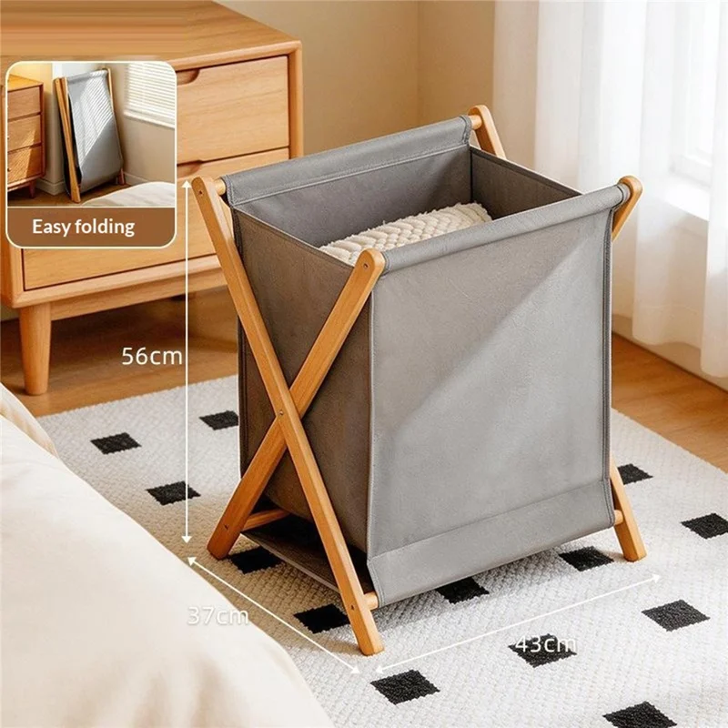 Large Size 43x37x56cm Foldable Laundry Basket Bamboo Frame Oxford Dirty Cloth Hamper Storage Organizer
