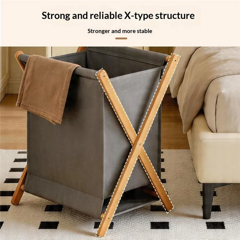 Large Size 43x37x56cm Foldable Laundry Basket Bamboo Frame Oxford Dirty Cloth Hamper Storage Organizer