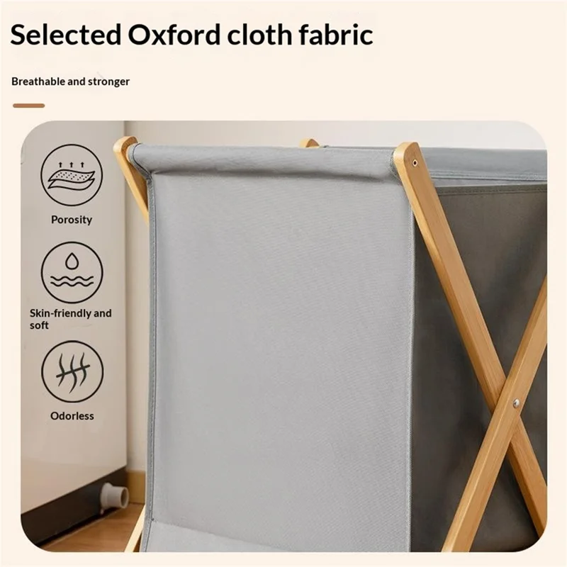 Large Size 43x37x56cm Foldable Laundry Basket Bamboo Frame Oxford Dirty Cloth Hamper Storage Organizer