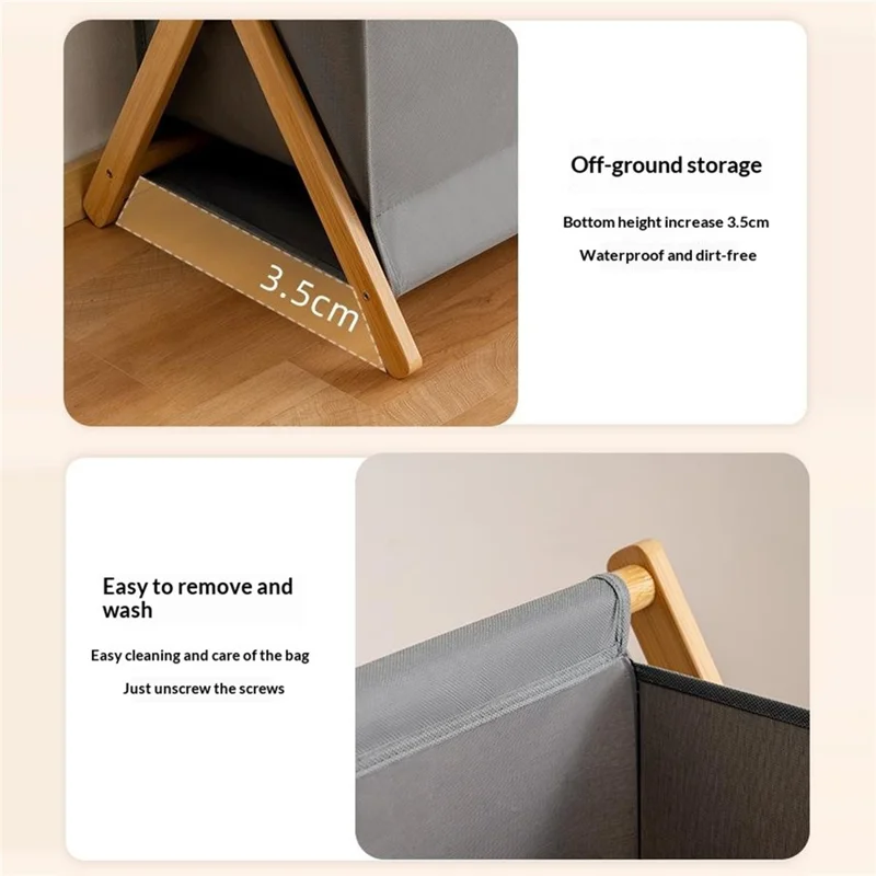 Large Size 43x37x56cm Foldable Laundry Basket Bamboo Frame Oxford Dirty Cloth Hamper Storage Organizer