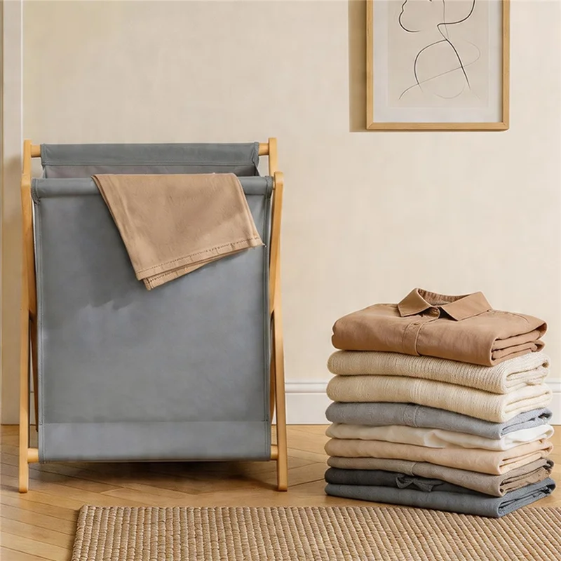 Large Size 43x37x56cm Foldable Laundry Basket Bamboo Frame Oxford Dirty Cloth Hamper Storage Organizer