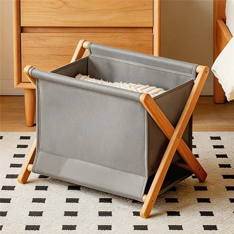 Small Size 43x37x36cm Foldable Laundry Basket Bamboo Frame Oxford Dirty Cloth Hamper Storage Organizer