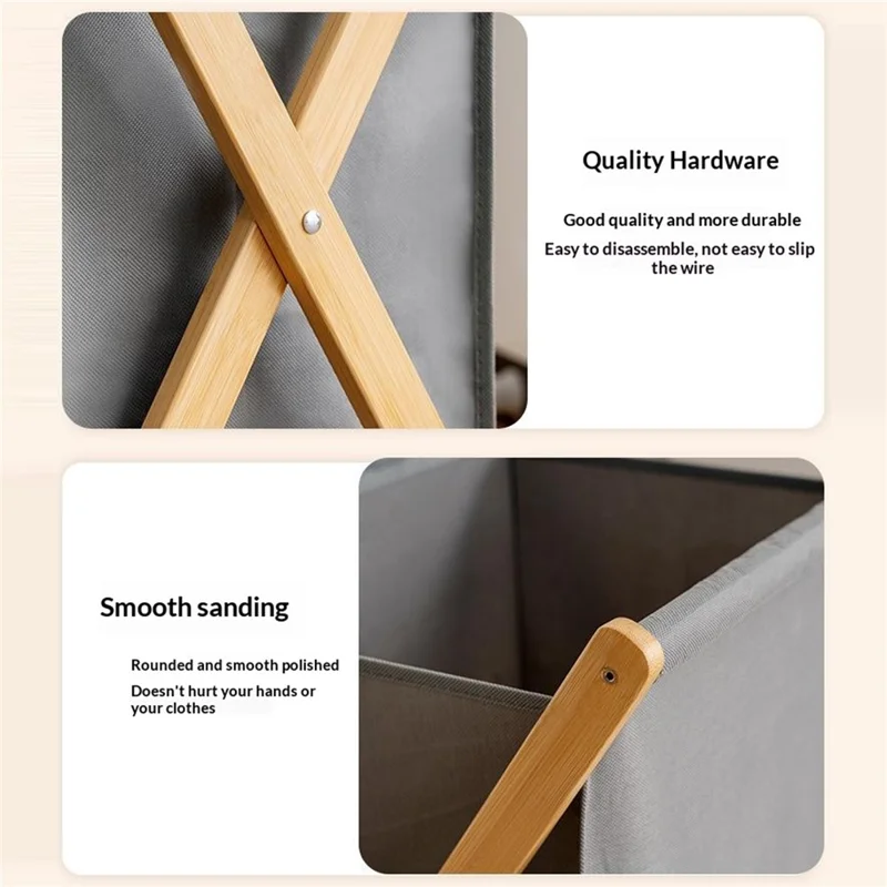 Small Size 43x37x36cm Foldable Laundry Basket Bamboo Frame Oxford Dirty Cloth Hamper Storage Organizer