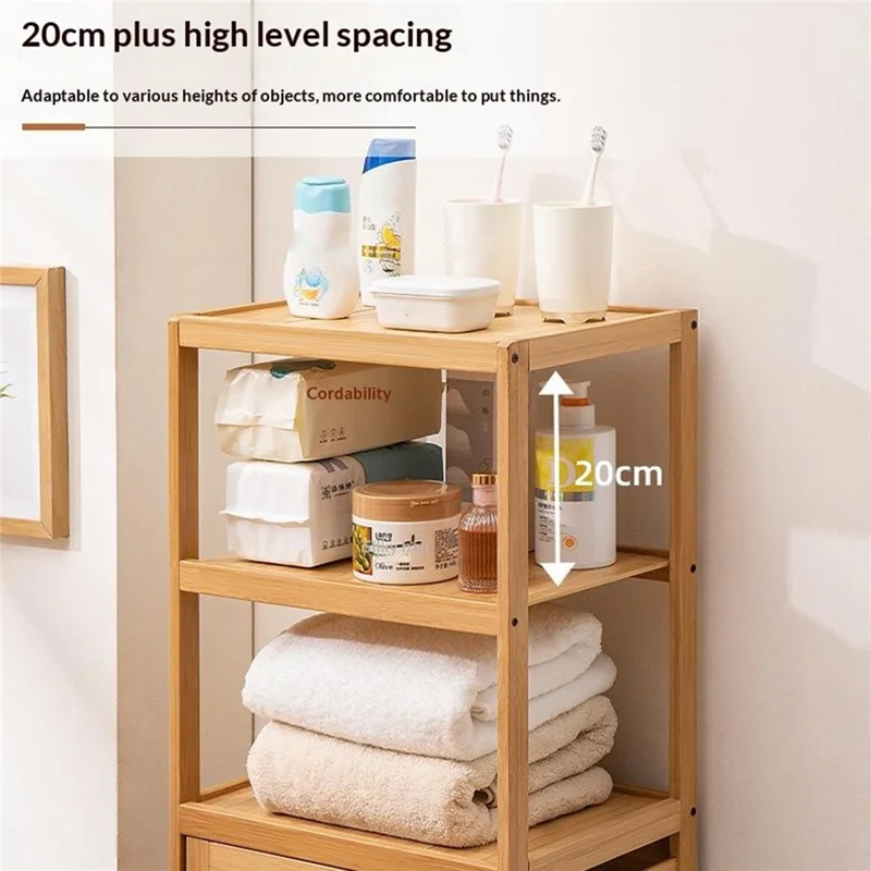 40x30x119cm Scaffalatura Bagno Multifunzionale con Cesto Rimovibile per Biancheria, Scaffale per Ripostiglio in Bambù