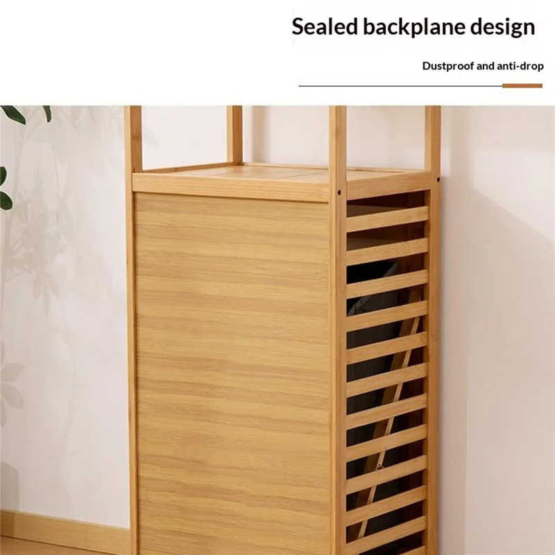 40x30x119cm Scaffalatura Bagno Multifunzionale con Cesto Rimovibile per Biancheria, Scaffale per Ripostiglio in Bambù