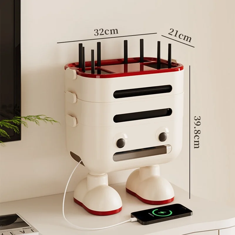 3-Tier Cartoon Robot Design (with Legs) Router Storage Box Desktop WiFi Organizer Cable Management Rack