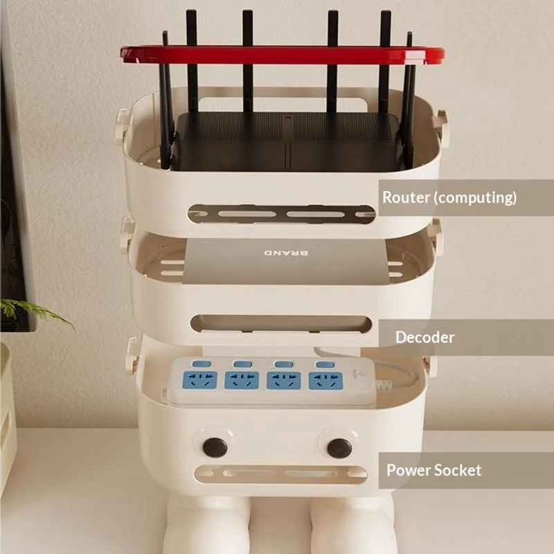 3-Tier Cartoon Robot Design (with Legs) Router Storage Box Desktop WiFi Organizer Cable Management Rack