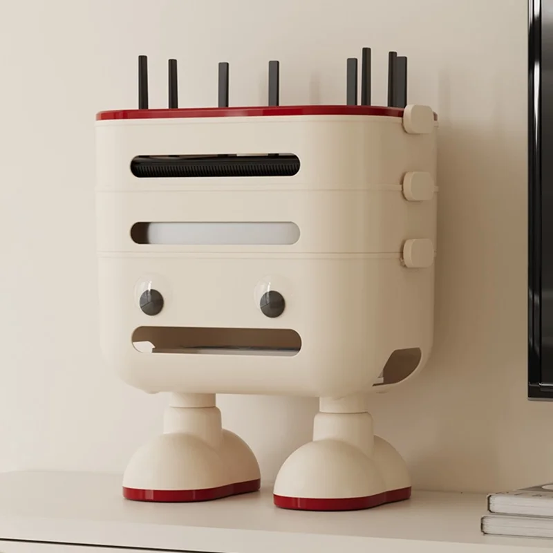 3-Tier Cartoon Robot Design (with Legs) Router Storage Box Desktop WiFi Organizer Cable Management Rack