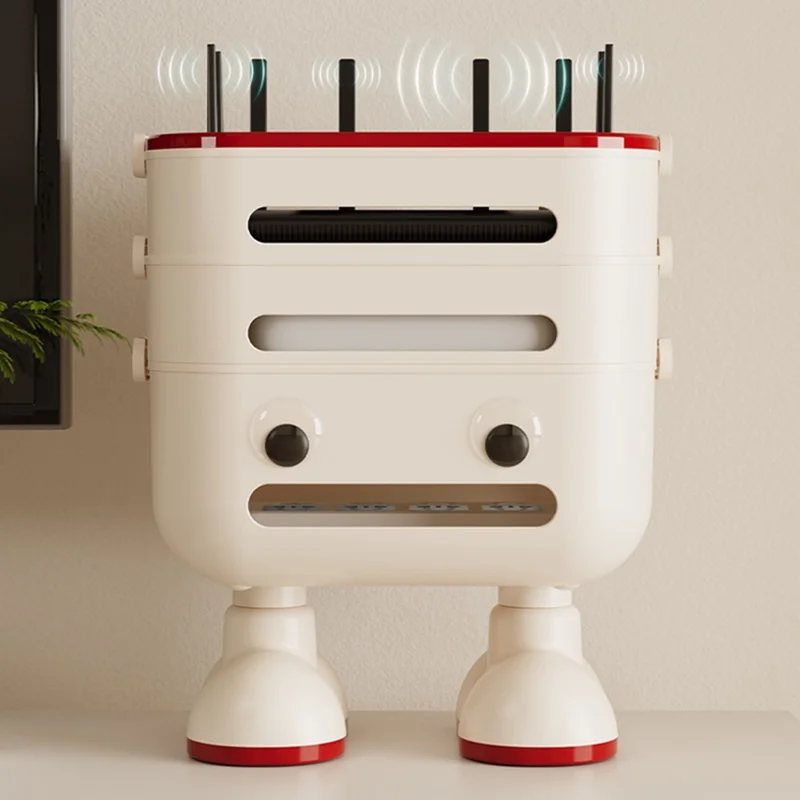 3-Tier Cartoon Robot Design (with Legs) Router Storage Box Desktop WiFi Organizer Cable Management Rack
