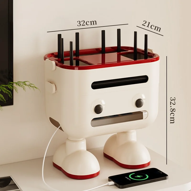 2-Tier Cartoon Robot Design (with Legs) Router Storage Box Desktop WiFi Organizer Cable Management Rack