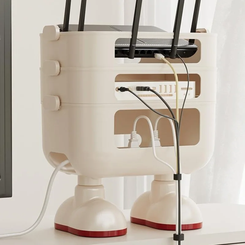 2-Tier Cartoon Robot Design (with Legs) Router Storage Box Desktop WiFi Organizer Cable Management Rack