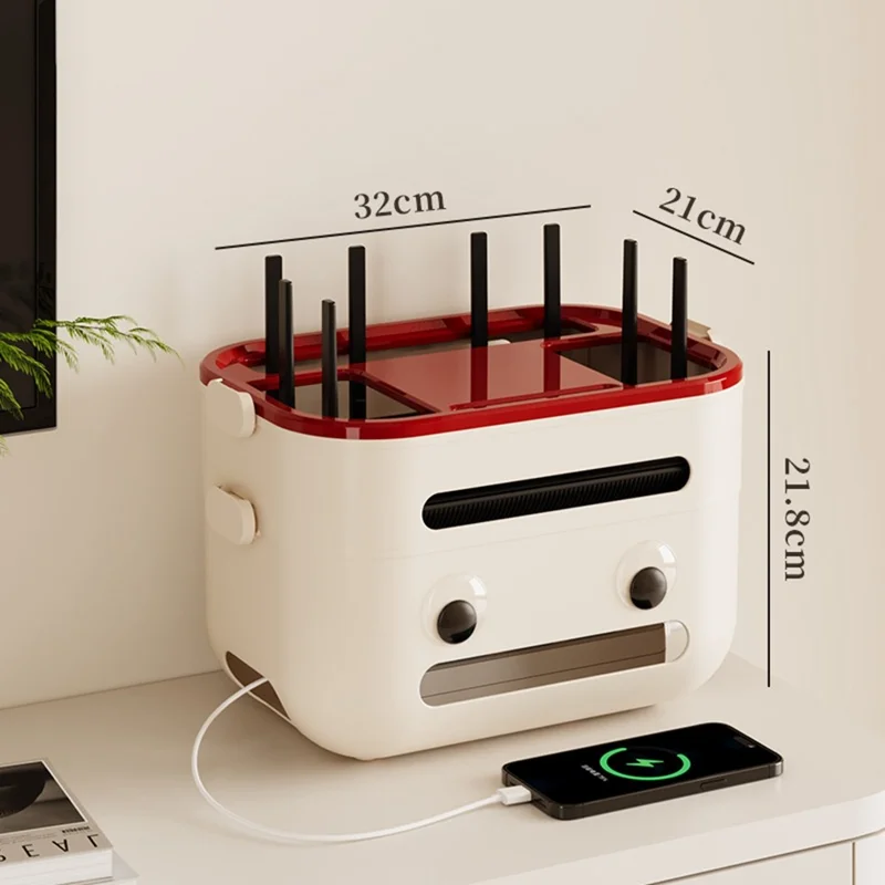 2-Layer Cartoon Robot Design Router Storage Box Desktop WiFi Organizer Cable Management Rack