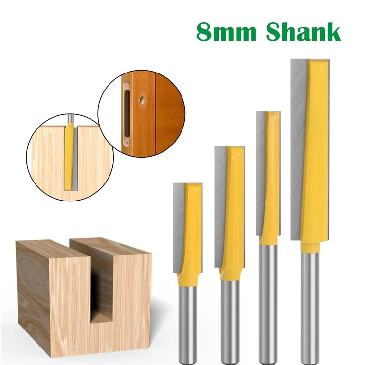 4PCS 8mm Shank Wood Trimmers Router Hard Metal Cutter Woodworking Long Plunge Knife with Plastic Box