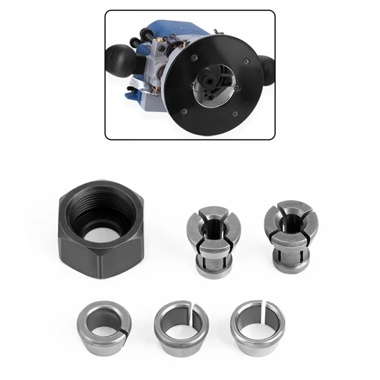 6PCS M17 Dado + Adattatore Collet Testa Dado M17 da 6mm / 6,35mm / 8mm / 9,5mm / 10mm per Macchina Utensile per Fresatura e Intaglio