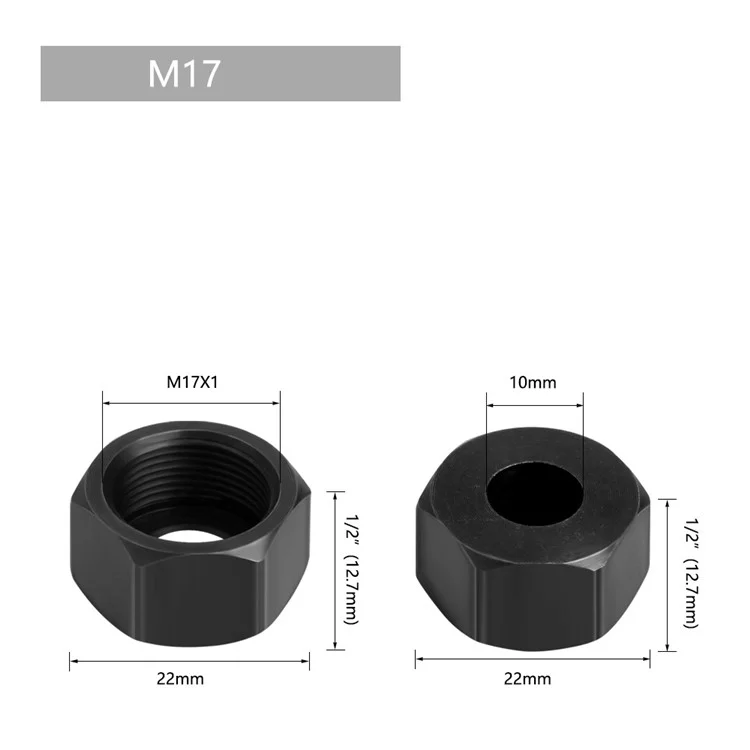 6pcs M17 Nut + 6 mm / 6,35 mm / 8mm / 9,5 mm / 10 mm M17 Nussbit -kopf -collet -adapter Für Die Gravur -trimmmaschinenmaschine