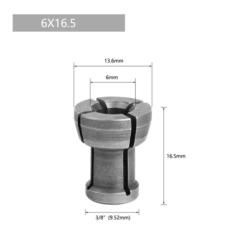 6pcs M17 Nut + 6 mm / 6,35 mm / 8mm / 9,5 mm / 10 mm M17 Nussbit -kopf -collet -adapter Für Die Gravur -trimmmaschinenmaschine