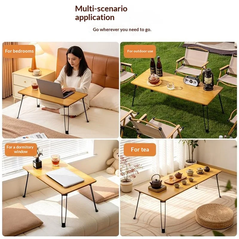 2039 40x67cm mittlerer tragbarer faltbarer Bambus-Tisch mit Metallbeinen, Tisch für Bett, Sofa, Outdoor - Tee-Farbe