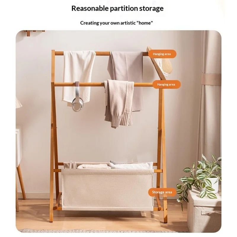 2592 50x46x91cm Foldbar træ A-ramme tøjstativ dobbelt stænger tøjorganizer med opbevaringstaske til soveværelse