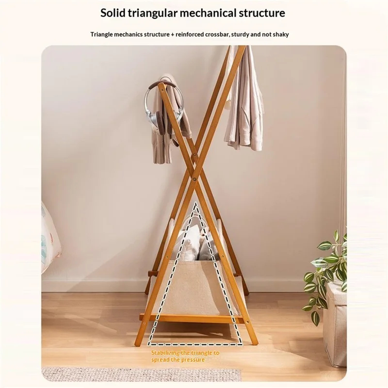 2592 50x46x91cm Foldbar træ A-ramme tøjstativ dobbelt stænger tøjorganizer med opbevaringstaske til soveværelse