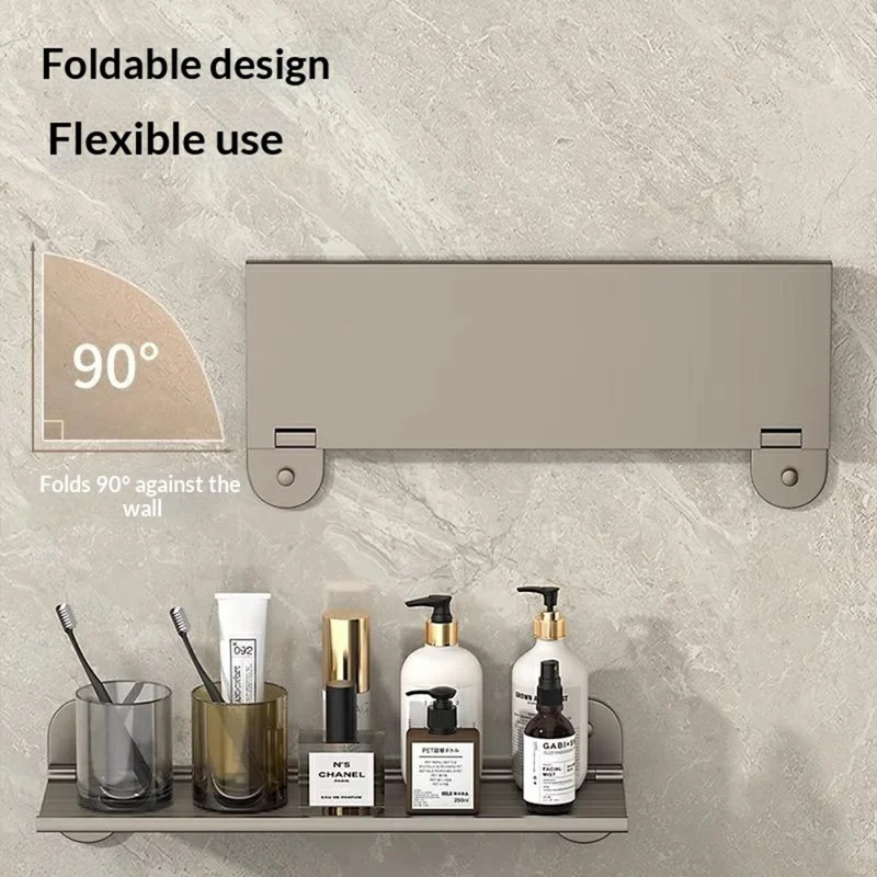 40x12x7 cm Scaffale da Bagno Pieghevole in Alluminio, 90 Gradi, Senza Fori, Rastrelliera da Parete Richiudibile per WC Cucina