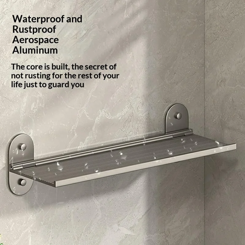 40x12x7 cm Scaffale da Bagno Pieghevole in Alluminio, 90 Gradi, Senza Fori, Rastrelliera da Parete Richiudibile per WC Cucina