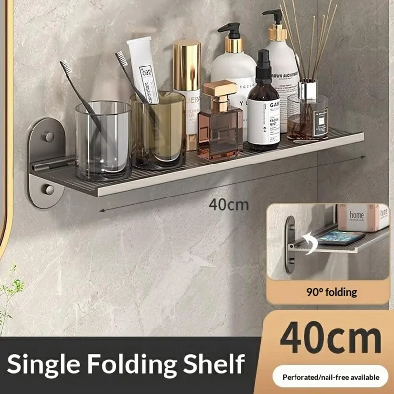40x12x7 cm Scaffale da Bagno Pieghevole in Alluminio, 90 Gradi, Senza Fori, Rastrelliera da Parete Richiudibile per WC Cucina