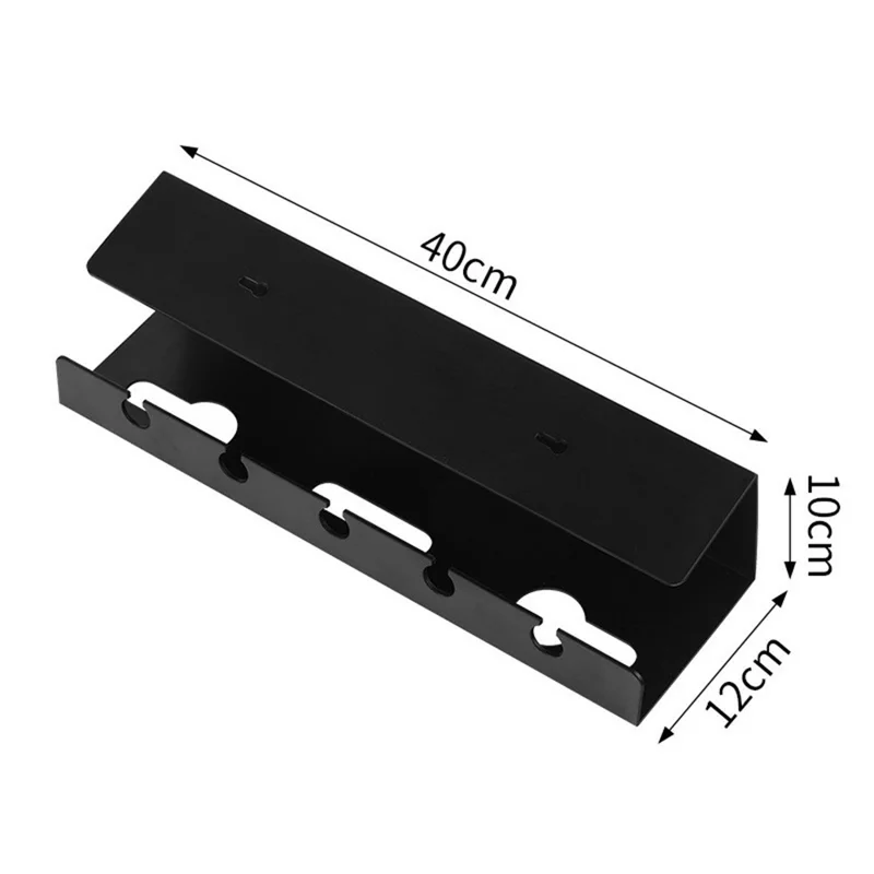 Under Desk Cable Organizer 5 Wire Management Slots No Drill Self Adhesive Power Strip Holder for Office Home - Black