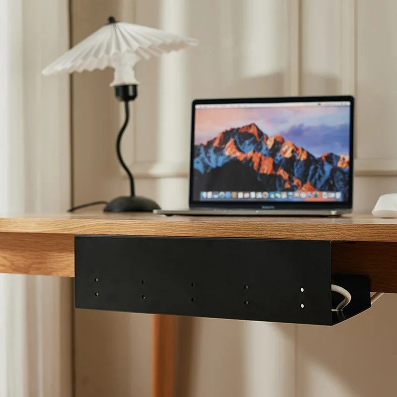 Under Desk Cable Organizer 5 Wire Management Slots No Drill Self Adhesive Power Strip Holder for Office Home - Black