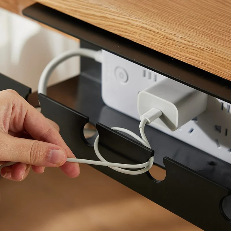 Under Desk Cable Organizer 5 Wire Management Slots No Drill Self Adhesive Power Strip Holder for Office Home - Black