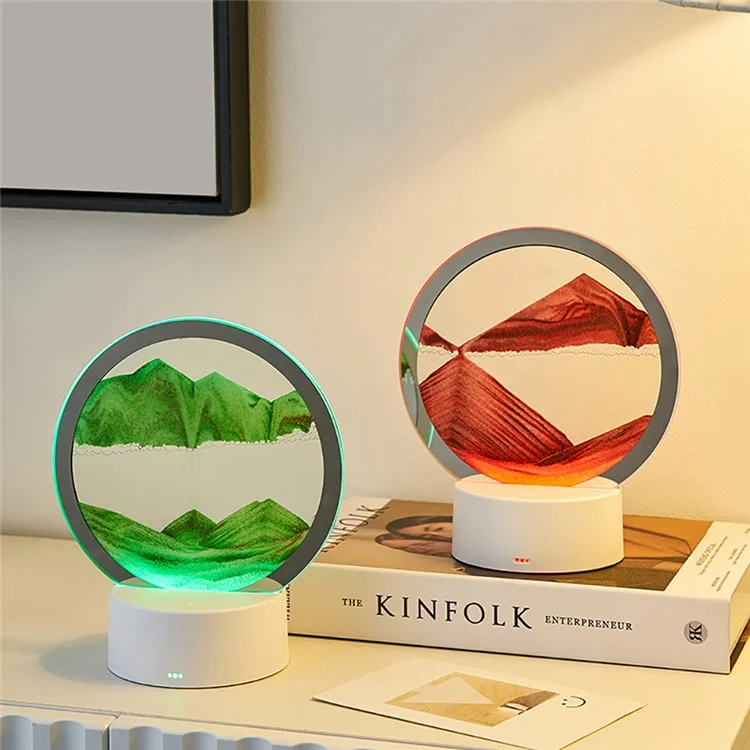 3D Quicksand Table Lamp Dynamic Sand Painting Night Light with Touch Switch Home Decoration - Red