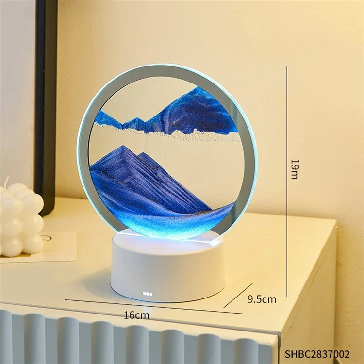 3D Quicksand Table Lamp Dynamic Sand Painting Night Light with Touch Switch Home Decoration - Blue