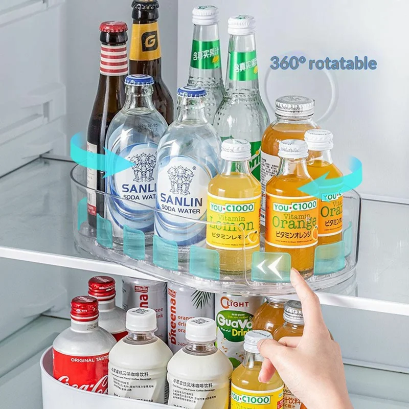 360-Grad-drehbarer Kühlregal-Organizer aus PET, transparent, für Küche und Kühlschrank