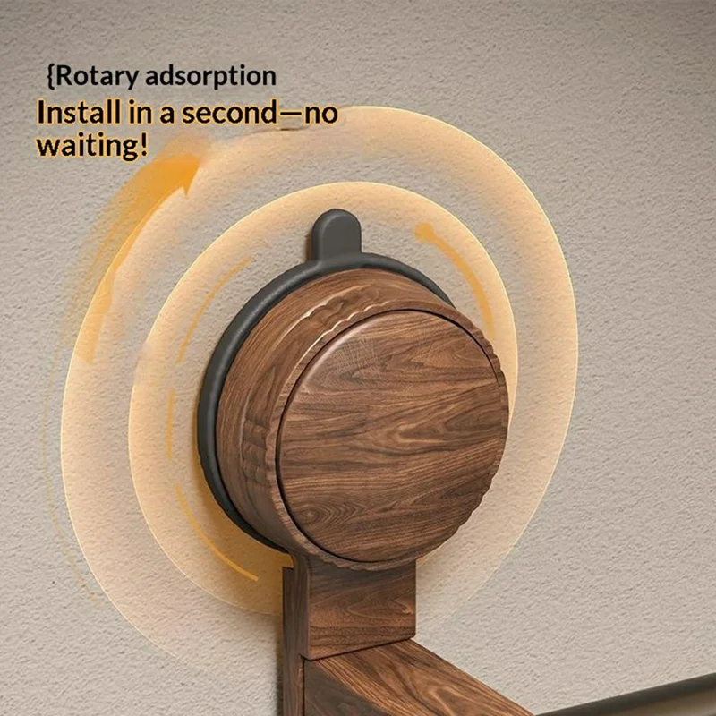 Retro Foldable Walnut Towel Ring Rack 180 Degree Flip No-Drill Suction Cup Aluminum Ring Tower Holder for Bathroom - Black Walnut  /  Black Ring
