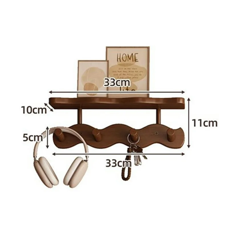 4 Hooks Wavy Wood Wall Mounted Coat Hanging Rack with Storage Shelf No Drill Bamboo Entryway Organizer - Natural Color