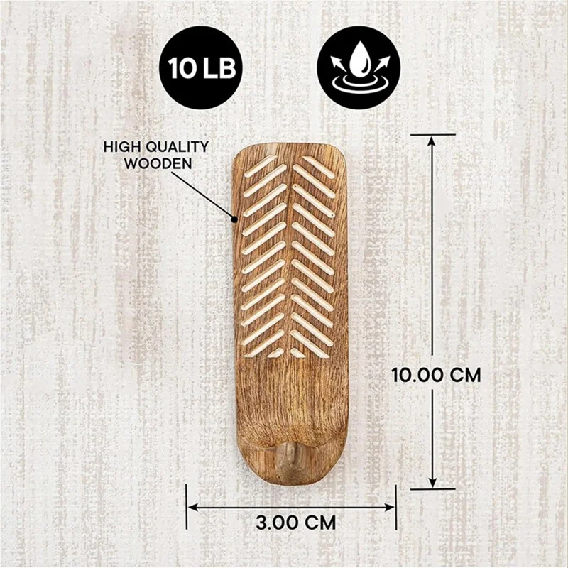 3Pcs Wooden Wall Hooks Handmade Geometric Pattern No Drill Adhesive Door Hooks for Towel Hat Coat