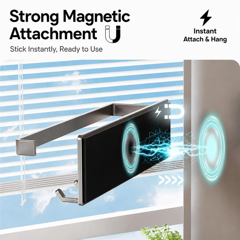 Magnetic Kitchen Paper Towel Holder with 6Pcs Hooks Carbon Steel Fridge Side Wall-Mounted Storage Rack for Organization - Gunmetal Grey