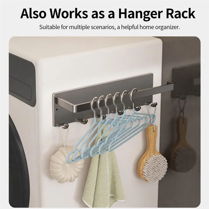 Magnetic Kitchen Paper Towel Holder with 6Pcs Hooks Carbon Steel Fridge Side Wall-Mounted Storage Rack for Organization - Gunmetal Grey