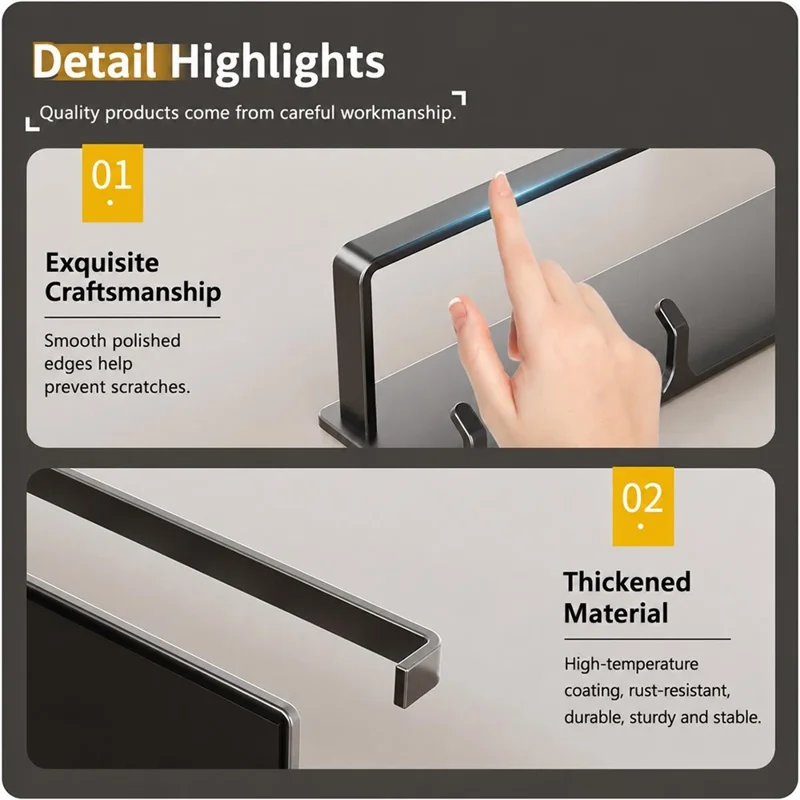 Magnetic Kitchen Paper Towel Holder with 6Pcs Hooks Carbon Steel Fridge Side Wall-Mounted Storage Rack for Organization - Gunmetal Grey