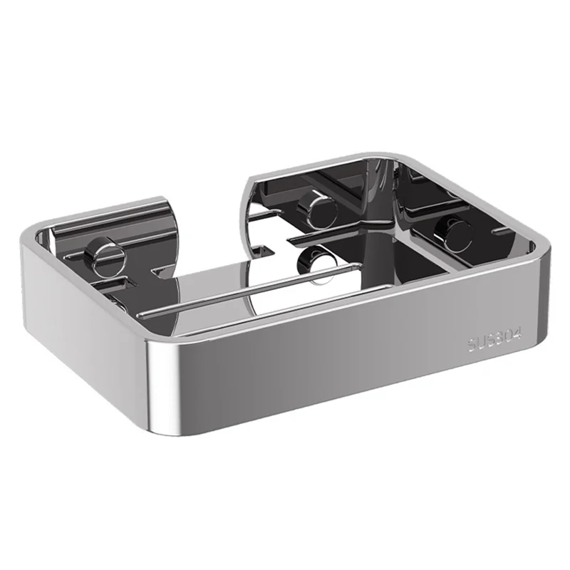 304 Stainless Steel Soap Dish Wall Mounted No Drill Bathroom Organizer Drain Soap Holder