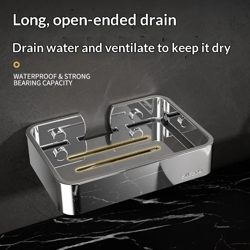 304 Stainless Steel Soap Dish Wall Mounted No Drill Bathroom Organizer Drain Soap Holder