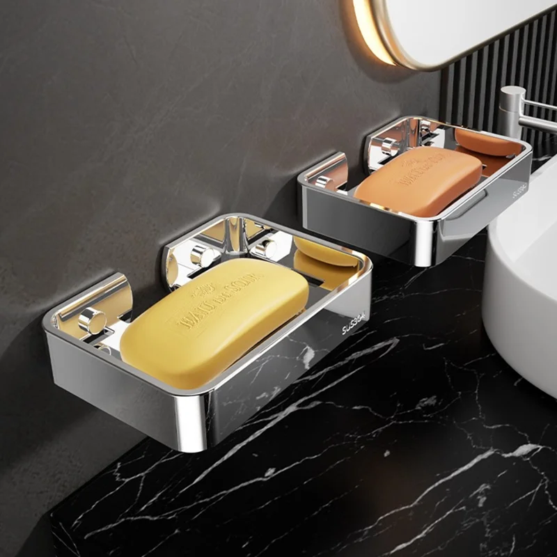 304 Stainless Steel Soap Dish Wall Mounted No Drill Bathroom Organizer Drain Soap Holder
