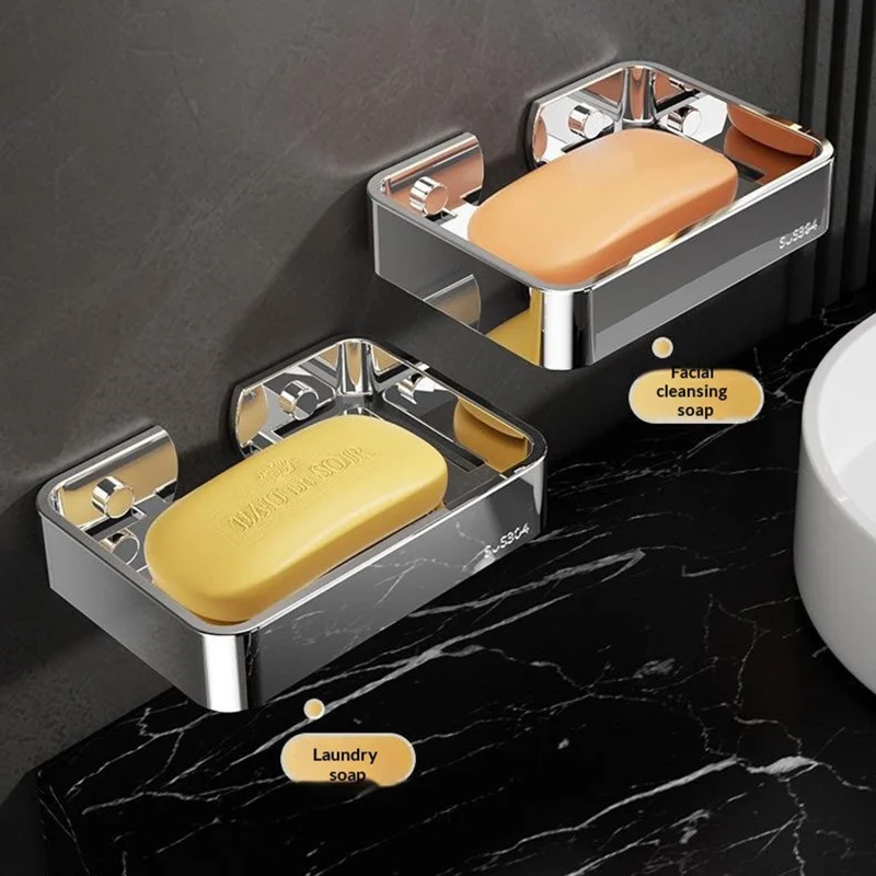 304 Stainless Steel Soap Dish Wall Mounted No Drill Bathroom Organizer Drain Soap Holder