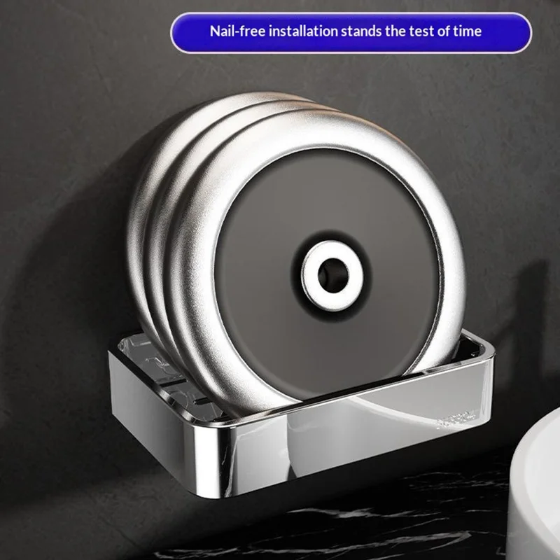 304 Stainless Steel Soap Dish Wall Mounted No Drill Bathroom Organizer Drain Soap Holder