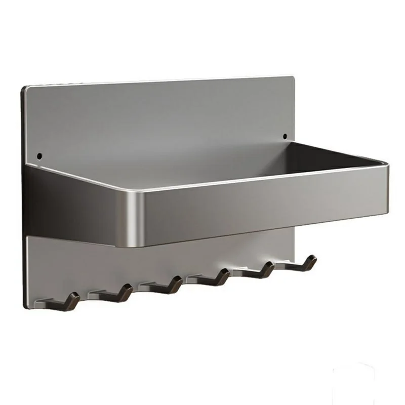 Rack à Crochets Magnétique pour Porte d'Entrée, Sans Perçage, Organisateur Latéral de Cuisine et Réfrigérateur avec 5 Crochets - Gris